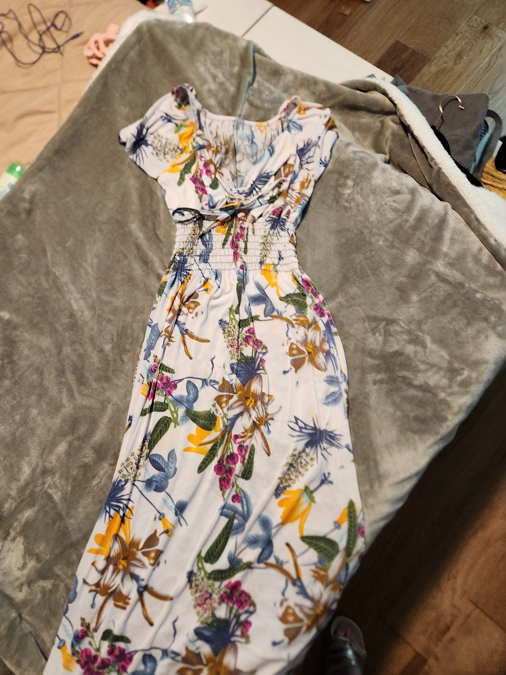 Floral Maxi Dress in White with Multicolor Print